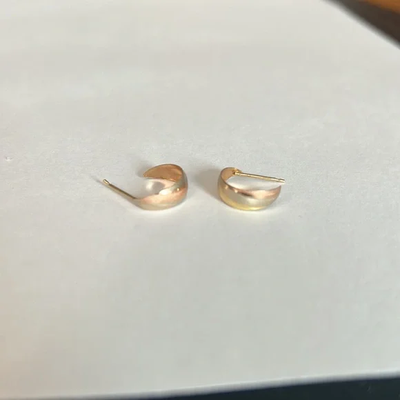 14k yellow, white and rose gold hoops. - Picture 2 of 7